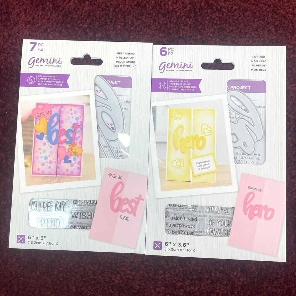 Lot 2 Crafters Companion Gemini Stamp & Die Set Best Friend Hero Papercraft